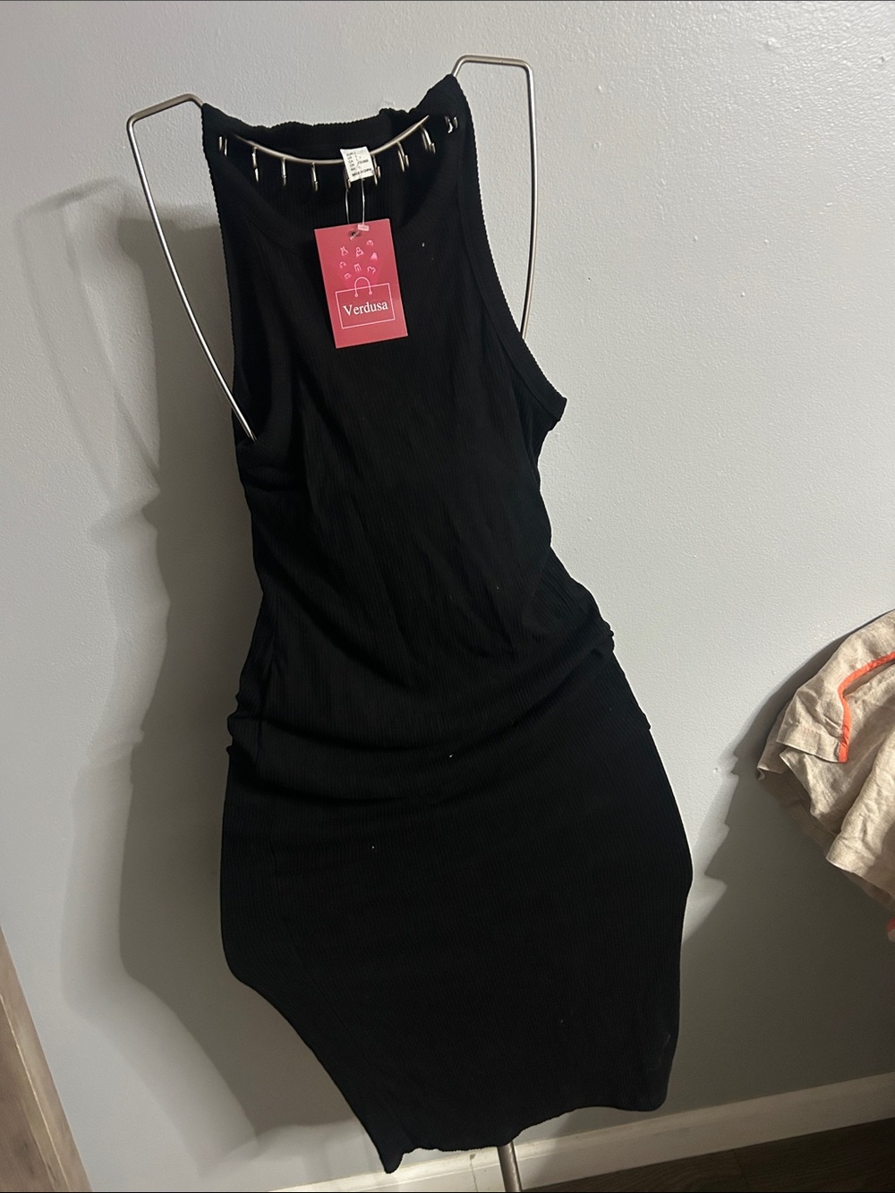 Verdusa Black Ribbed Midi Tank Dress